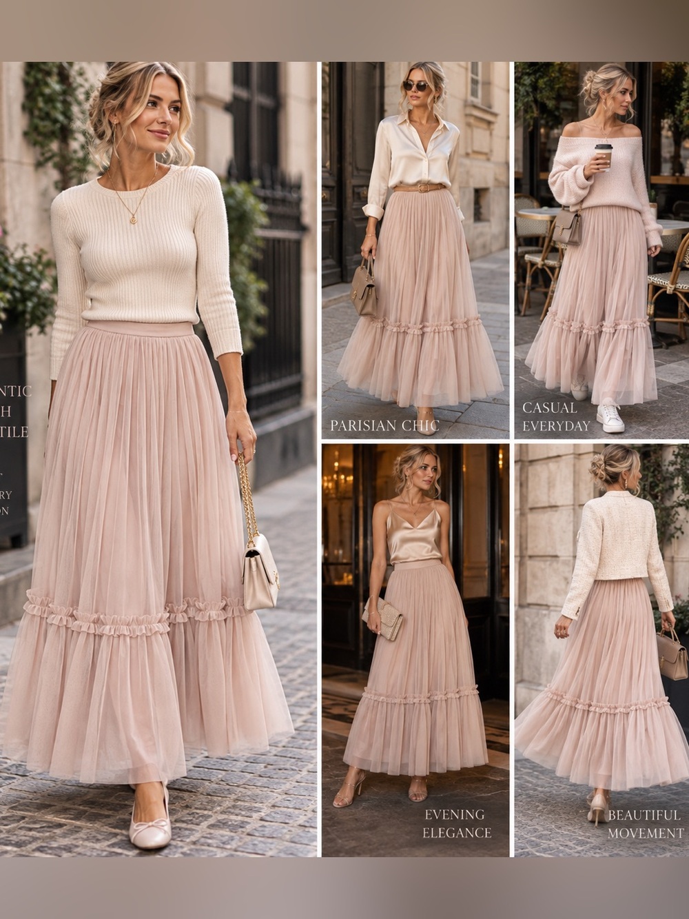 Chiffon Ruffle Tiered Maxi Skirt - Blush